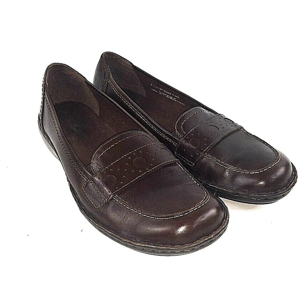 Clarks Womens Brown Leather Loafers Shoes US sz 9M EUC